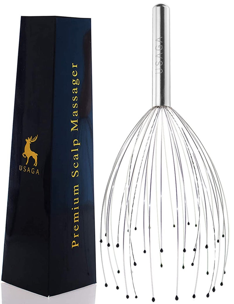 USAGA 36 أصابع جهاز تدليك الرأس جهاز تدليك فروة الرأس خدش الرأس للاسترخاء الجسم (فضي) - Image 1
