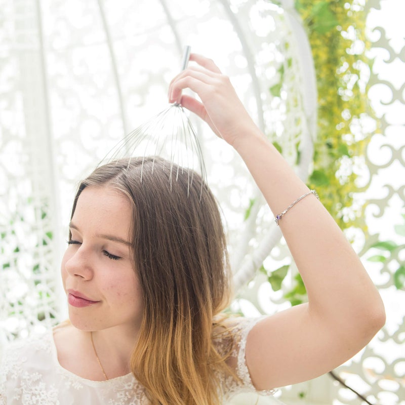 USAGA 36 أصابع جهاز تدليك الرأس جهاز تدليك فروة الرأس خدش الرأس للاسترخاء الجسم (فضي) - Image 4