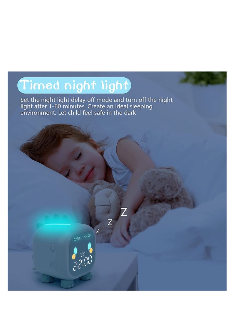 Excefore Kids Alarm Clock, Digital Alarm Clock for Kids Bedroom, Cute Dinosaur Bedside Clock Children's Sleep Trainier, Wake Up Light Night Light with USB Alarm Clock for Boys Girls Birthday Gifts (Blue)  - Image 2