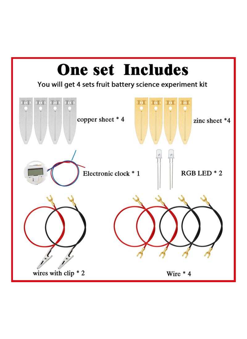 SYOSI - 4 Sets Fruit Battery Kit, Lemon-Potato Battery Science Experiment Set Physics Teaching Tool Educational Toy Clock Hands-On Science Toy STEM Exploration Activity Bioenergy Experiment Kit for Students - Image 1