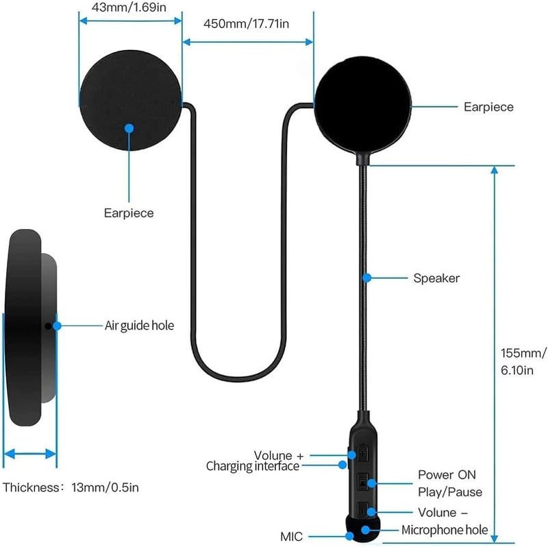 0TO6 Universal Wireless Motorcycle Helmet Bluetooth On Ear Headset,Hands-Free,Music Call Control,Automatic Call Answering,Waterproof Bluetooth 5.0 System with 50hrs Playing Time, C-Type Charging - Image 2