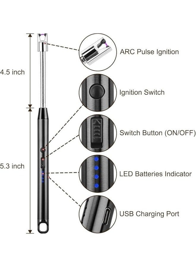 Electric Lighter, USB C Rechargeable Lighter with Safety Switch, Long Windproof Flameless Electronic Lighter for Candle, Grill, Gas Stove, Kitchen, Camping-Black - Image 4