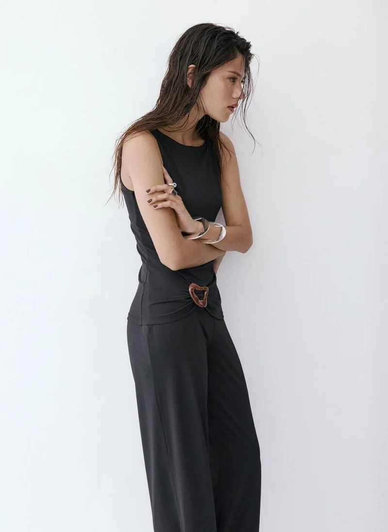 Mango 99-NEGRO Combined Jumpsuit With Resin Appliqué for Women | Best Price UAE