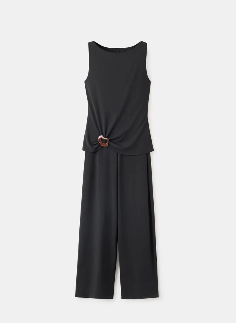 Mango 99-NEGRO Combined Jumpsuit With Resin Appliqué for Women | Best Price UAE