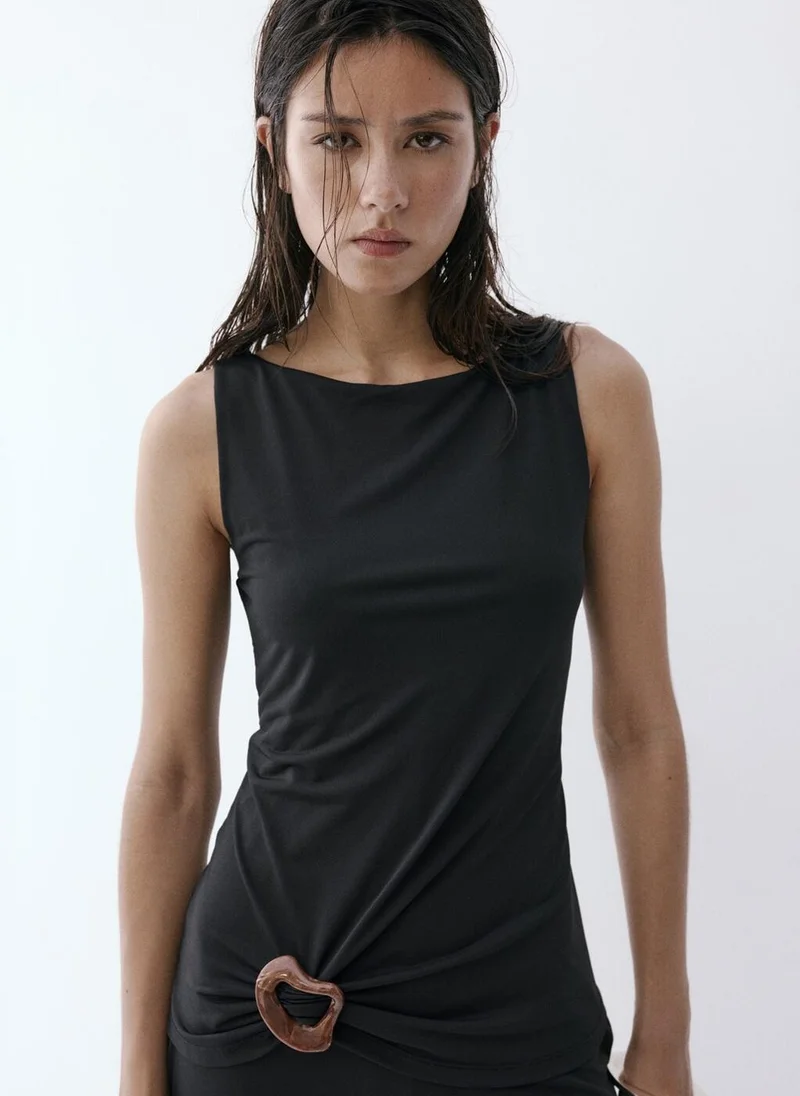 Mango 99-NEGRO Combined Jumpsuit With Resin Appliqué for Women | Best Price UAE