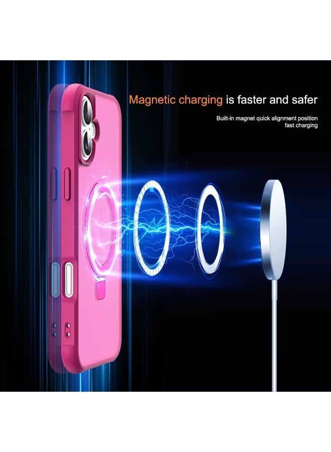 Compatible with iPhone 16 Case with Invisible Magnetic O-Ring Stand Military-Grade Translucent Case for iPhone 16 6.1" [Compatible with Mag-Safe][Great Grip Feeling], rose - Image 5