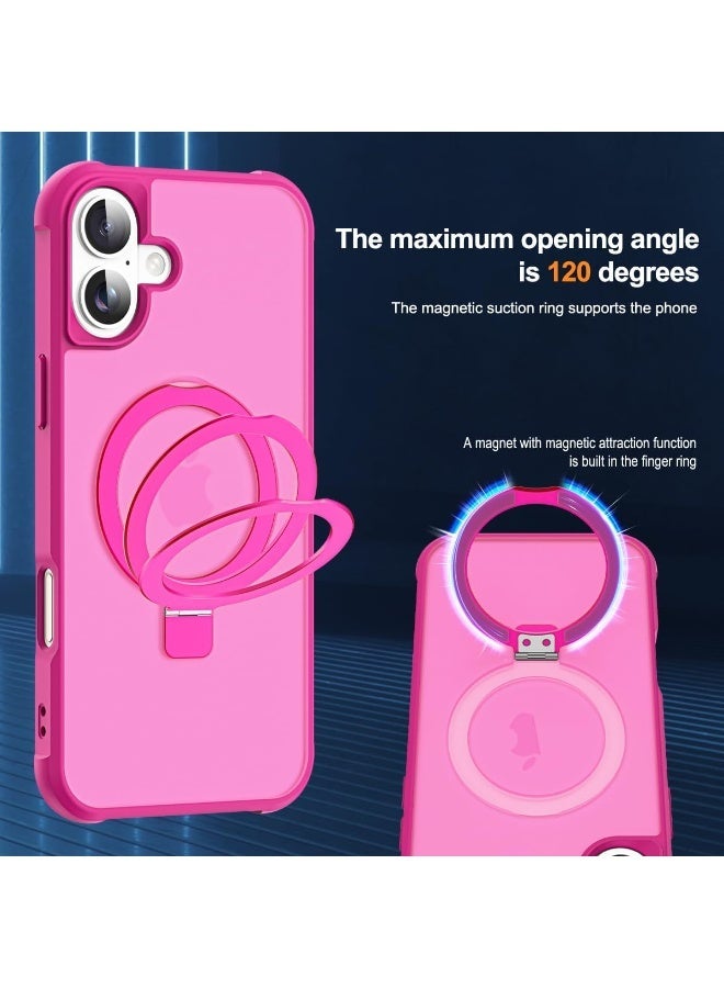 Compatible with iPhone 16 Case with Invisible Magnetic O-Ring Stand Military-Grade Translucent Case for iPhone 16 6.1" [Compatible with Mag-Safe][Great Grip Feeling], rose - Image 2