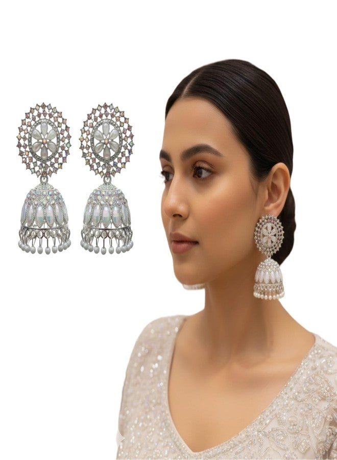 ROSARIO White Round Jhumka Earrings for Women and Girls - Image 3