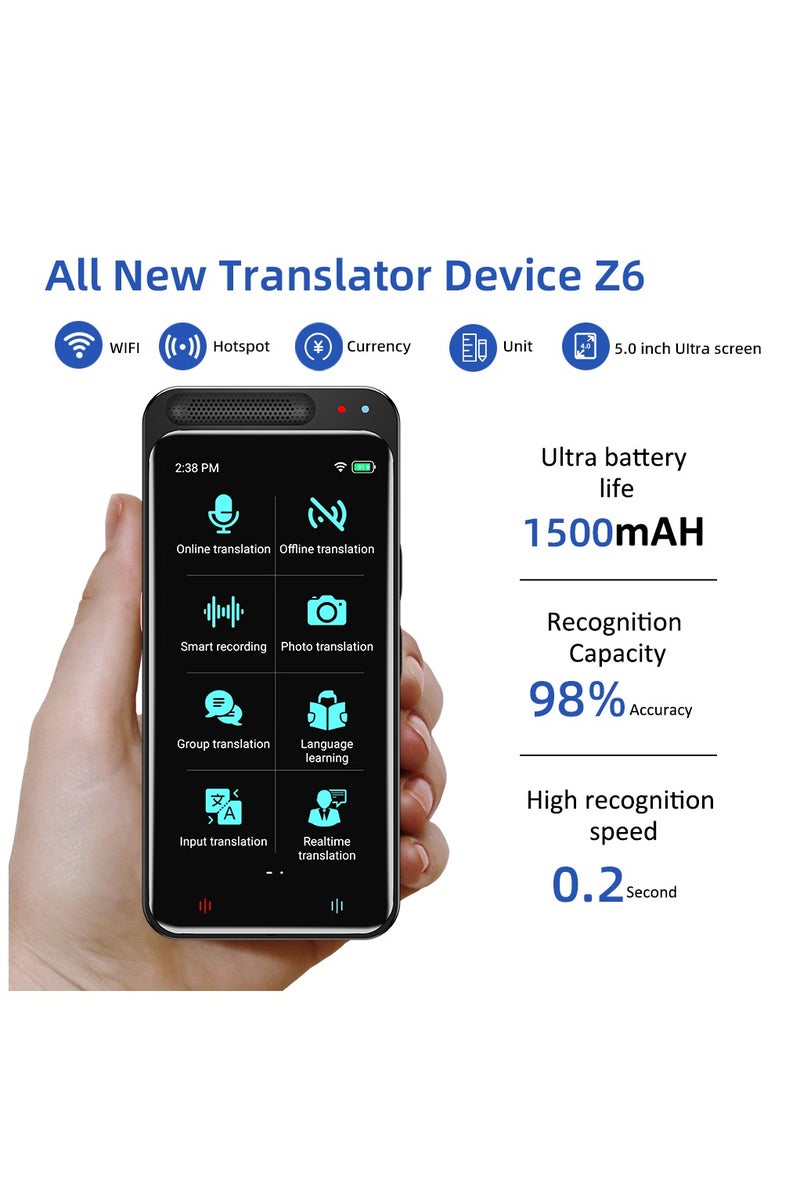 BlueFire Smart Voice Translator Z6 with 137+ Languages, Real-Time AI & Offline Translation, Photo Translation, Chat GPT, Touchscreen, WiFi & Bluetooth – Ideal for Travel, Business, Learning - Image 4
