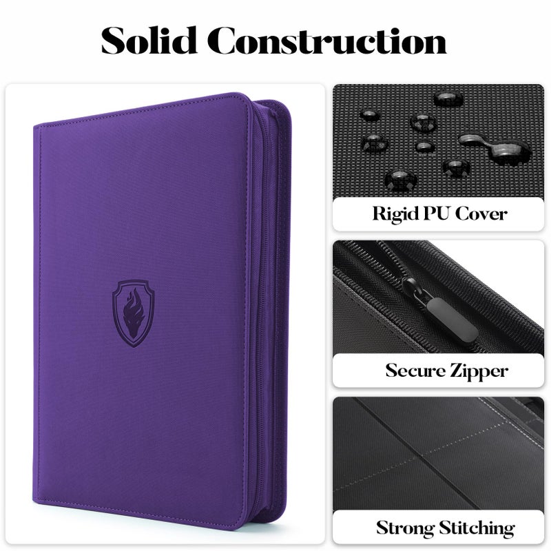 Fabmaker Premium Zip Card Binder, Fabmaker 9 Pocket Trading Card Binder, PU Cover Zipper Card Collection Album, Sturdy 360 Side-Loading Card Folder Holder for MTG, TCG, Game Cards, Sports Cards, Purple - Image 2