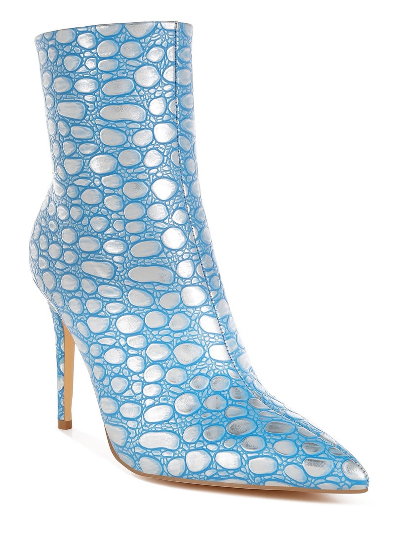 London Rag Blue Embossed Stiletto Heel Ankle Boots - Image 3