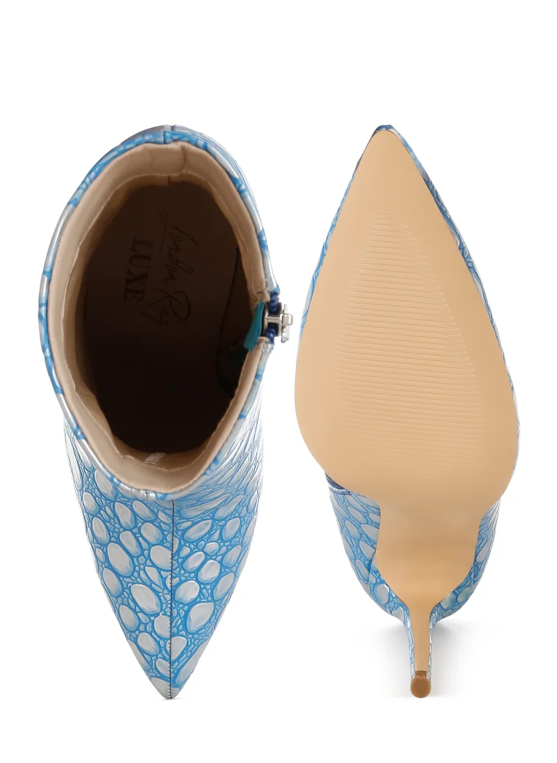London Rag Blue Embossed Stiletto Heel Ankle Boots