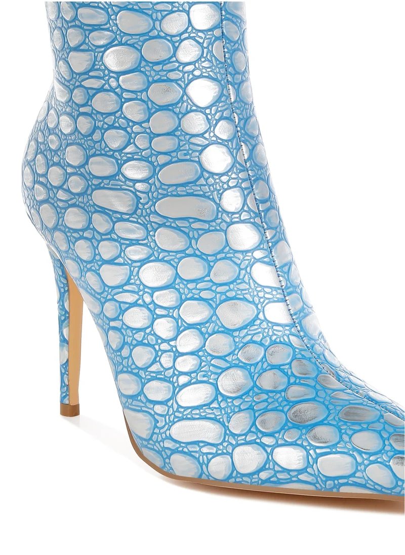 London Rag Blue Embossed Stiletto Heel Ankle Boots
