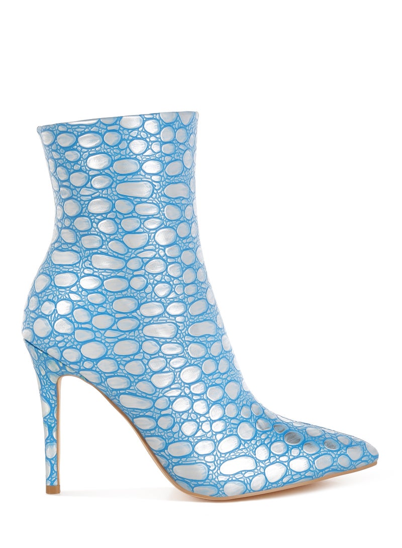 London Rag Blue Embossed Stiletto Heel Ankle Boots - Image 1