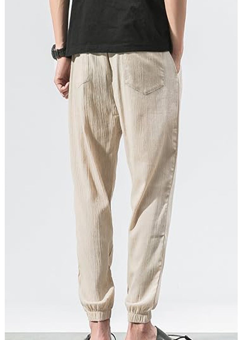 Men's Casual Cotton And Linen Harem Pants, Drawstring Elastic Waist Bloomers, Fashionable Loose Breathable Casual pants - Image 3