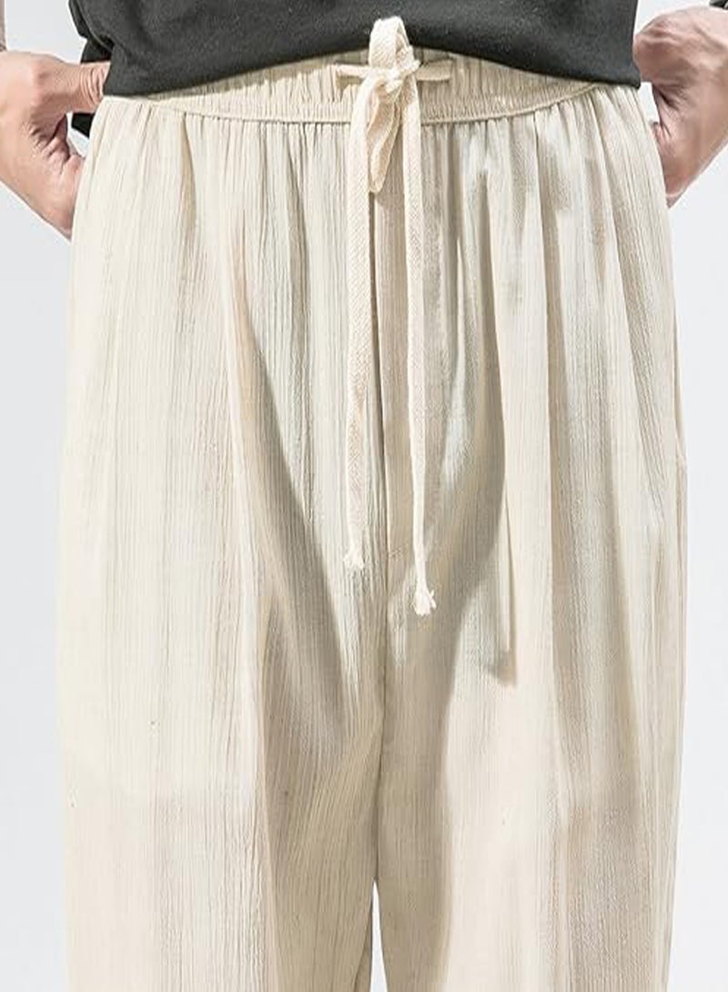 Men's Casual Cotton And Linen Harem Pants, Drawstring Elastic Waist Bloomers, Fashionable Loose Breathable Casual pants - Image 2
