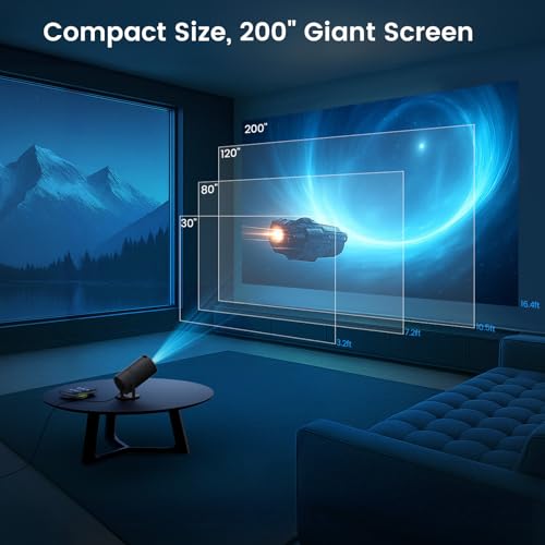 Tecaki Mini Pico Projector with WiFi & Padding, Movie Projector 1080P HD Support Motion Keystone Correction, 180° Rotatable, Compatible with Sticks, HDMI, USB, Smart Handphones, Laptop (Black) - Image 2