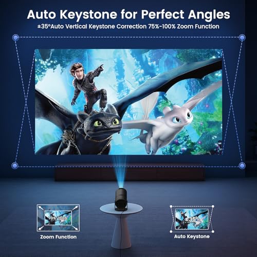 Tecaki Mini Pico Projector with WiFi & Padding, Movie Projector 1080P HD Support Motion Keystone Correction, 180° Rotatable, Compatible with Sticks, HDMI, USB, Smart Handphones, Laptop (Black) - Image 3