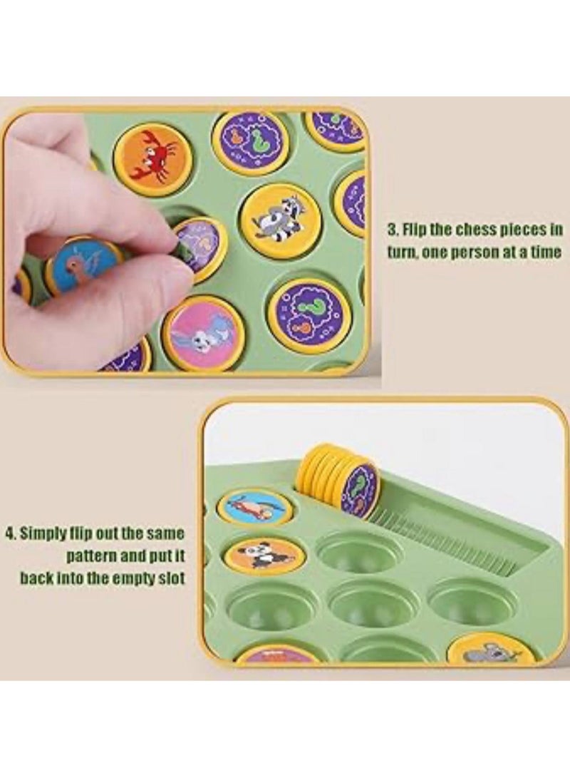 لعبة لوحة ذاكرة للأطفال مع قطع حيوانات ملونة، لعبة تعليمية تفاعلية، لون أخضر - Image 3