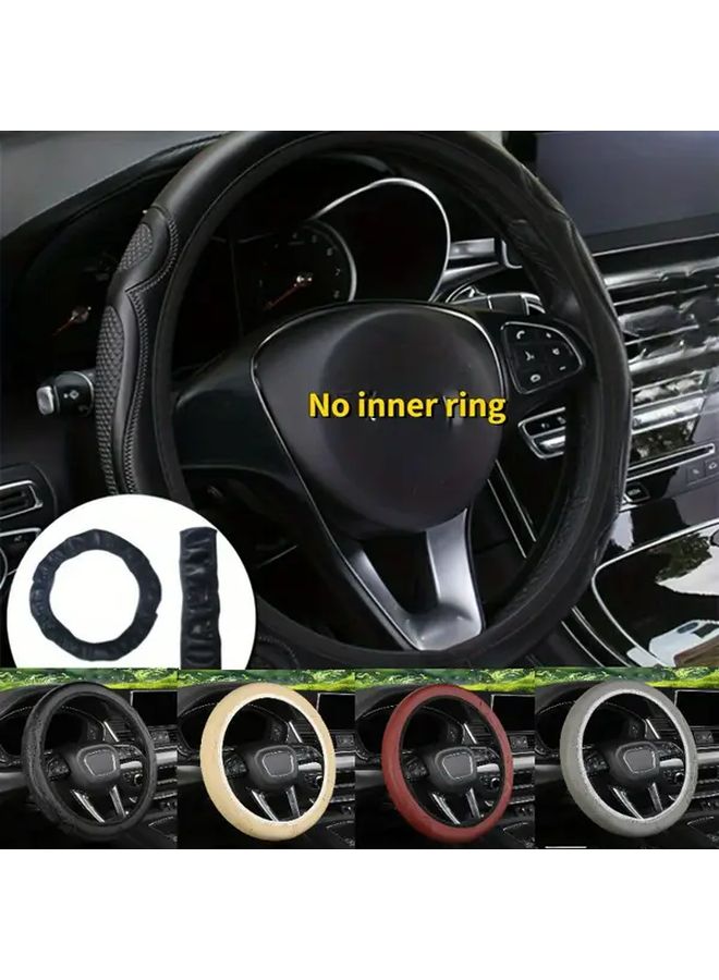 Beige Universal PU Leather Breathable Anti Slip Steering Wheel Cover For Car RV Auto - Image 1