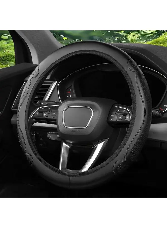 Beige Universal PU Leather Breathable Anti Slip Steering Wheel Cover For Car RV Auto - Image 3