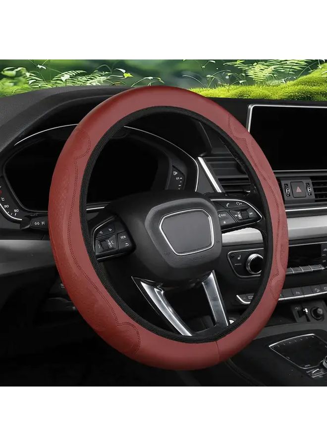 Beige Universal PU Leather Breathable Anti Slip Steering Wheel Cover For Car RV Auto - Image 4