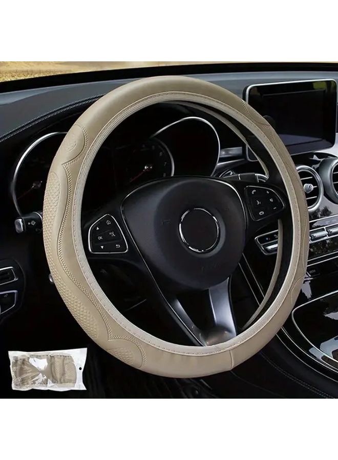 Beige Universal PU Leather Breathable Anti Slip Steering Wheel Cover For Car RV Auto - Image 5