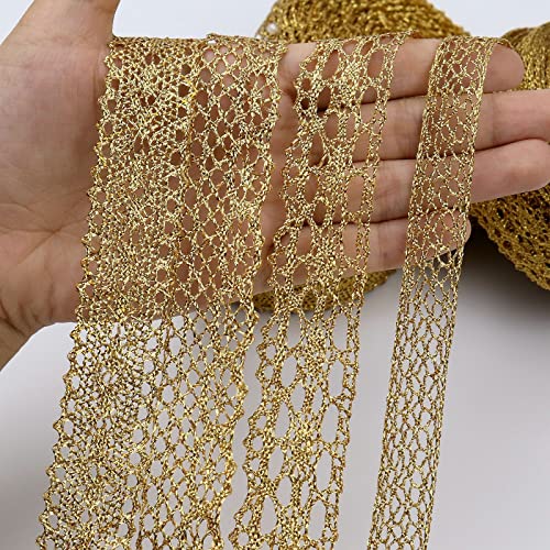 AIETSYEI Gold Lace Trim Vintage Crochet Ribbon Craft Gold Lace for Sewing, Gift Package Wrapping, Bridal Wedding Decoration, Scrapbooking Supplies - Image 4