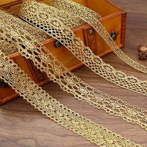 AIETSYEI Gold Lace Trim Vintage Crochet Ribbon Craft Gold Lace for Sewing, Gift Package Wrapping, Bridal Wedding Decoration, Scrapbooking Supplies - Image 1
