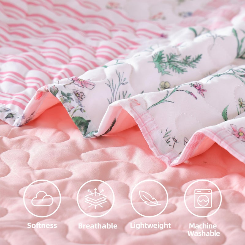 YIKUSH Quilt Sets Twin Size Floral Quilt Set 2 Pieces Bedding Set Bedspreads Pink Comforter Blanket with 1 Pillow Cases- Ultra Soft Floral Coverlet with Printed Pattern 66in.x 90in. - Image 5