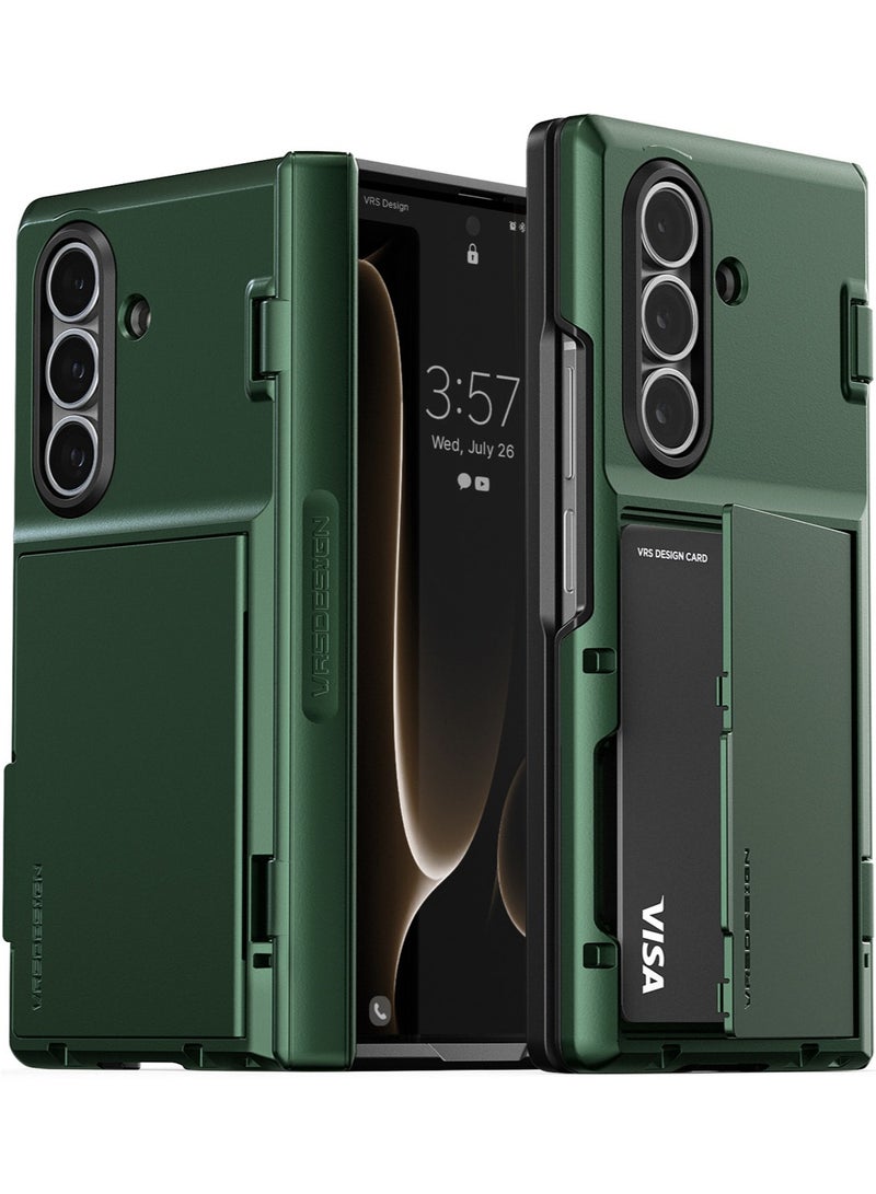 VRS Design Terra Guard Modern GO Samsung Galaxy Z Fold 7 Case Cover Wallet (2025) with [2 Card Holder] Compartment & [Hinge Protection] - Metallic Green  - Image 1