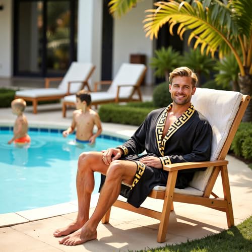 N&D Eyong Men's Luxurious Silk Bathrobes Long Sleeve Satin Kimono Robe with Shorts Sleepwear Set Printed Bathrobes (3X-Large) - Image 2
