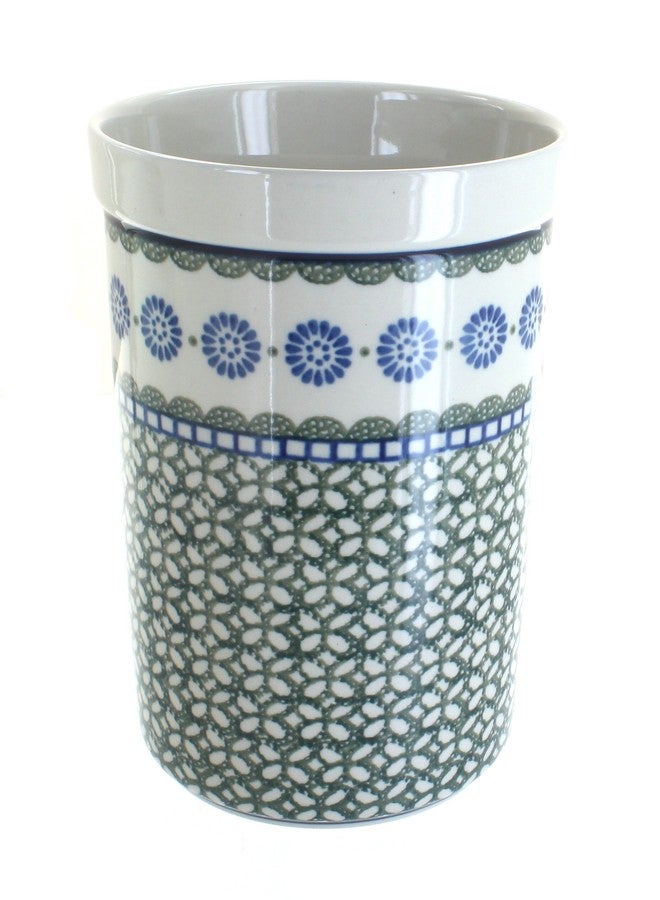 Blue Rose Pottery Blue Rose Polish Pottery - Green Maia Utensil Jar - 7.75" x 5.5" - Perfect Countertop Storage for Spoons, Spatulas & Everyday Cooking Tools - Image 1