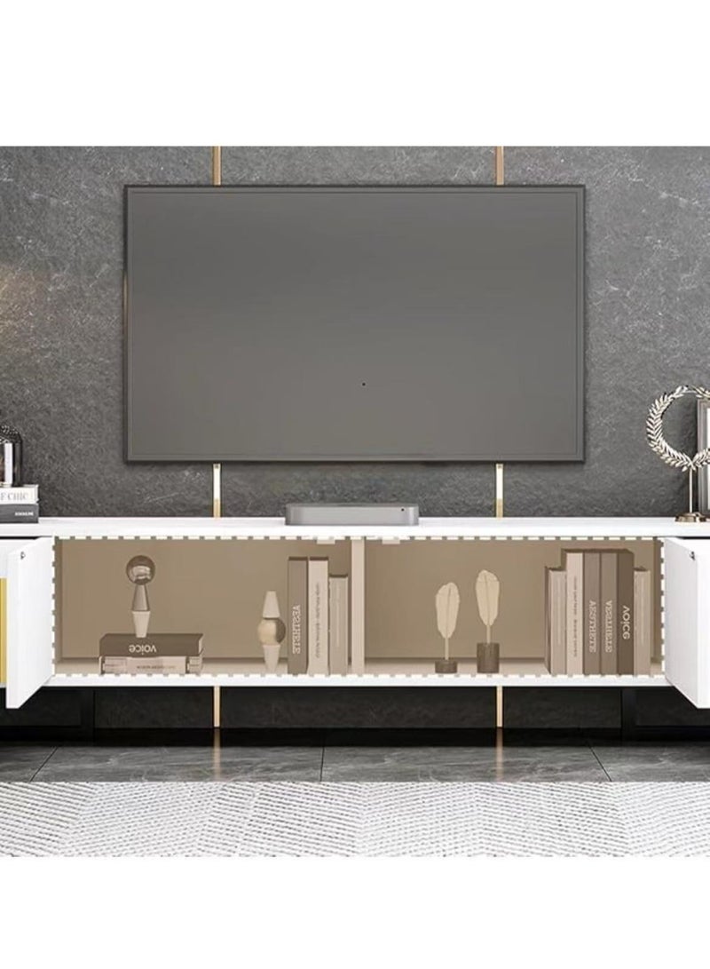 HAOWINS-PAN TV Cabinet, Modern Minimalist Coffee Table Combination Light Luxury Storage Floor Cabinet, Living Room Furniture Narrow Combination Wall Cabinet (White, 160X30X40CM) - Image 3