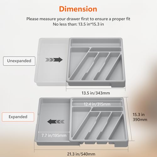 Li & Zhao Li&Zhao Silverware Organizer - Expandable Kitchen Drawer Organizer Cutlery Drawer Organizer Flatware Organizer for Drawer Utensil Tray for Kitchen Plastic Silverware Holder for Spoons Knives Forks - Image 5