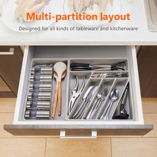 Li & Zhao Li&Zhao Silverware Organizer - Expandable Kitchen Drawer Organizer Cutlery Drawer Organizer Flatware Organizer for Drawer Utensil Tray for Kitchen Plastic Silverware Holder for Spoons Knives Forks - Image 2