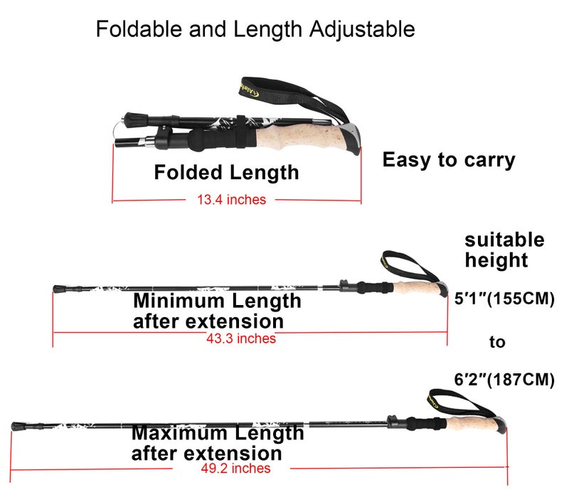 A ALAFEN Lightweight Collapsible Trekking Pole - 7075 Aluminum Adjustable Walking Stick for Hiking & Travel, Foldable Quick-Lock Design, Single Pole for Adults & Seniors,Black - Image 3