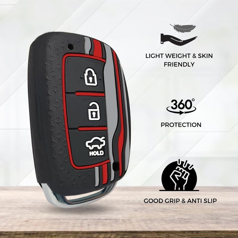Keycept ™ Tristar Key Cover for Hyundai Grand i10 NIOS Asta| Venue| i20| Aura| Creta| Exter| i20 Elite| Verna 4s| i20 Active| Venue Sx| Elantra 3 Button Smart Key. (Black) - Image 4