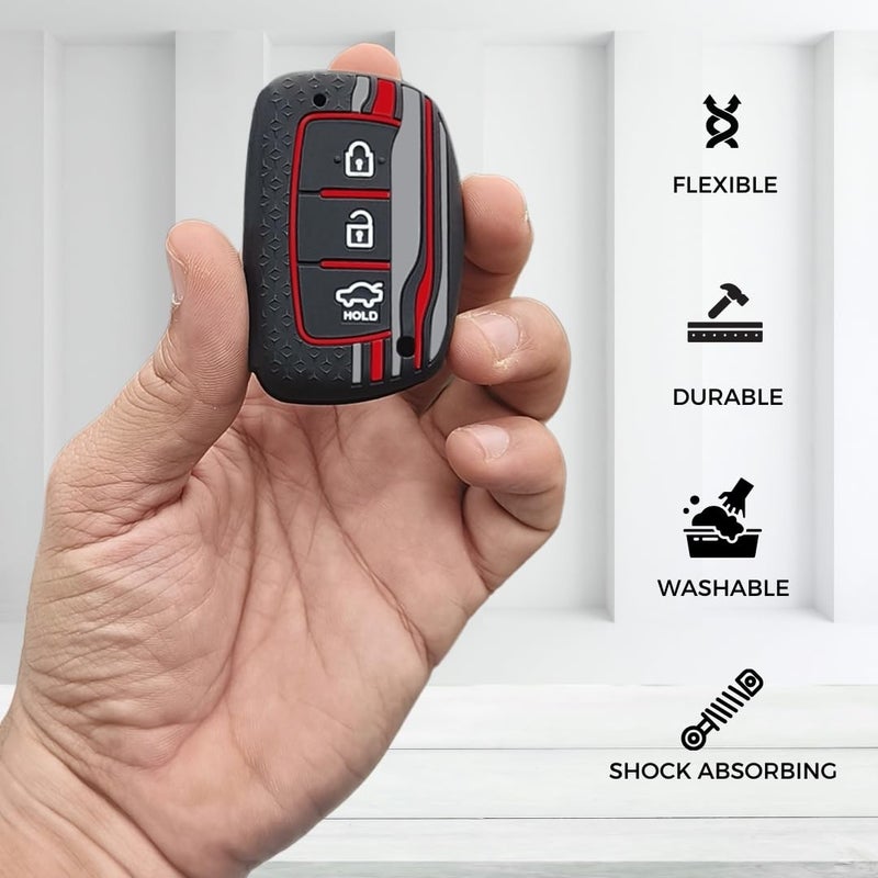 Keycept ™ Tristar Key Cover for Hyundai Grand i10 NIOS Asta| Venue| i20| Aura| Creta| Exter| i20 Elite| Verna 4s| i20 Active| Venue Sx| Elantra 3 Button Smart Key. (Black) - Image 3