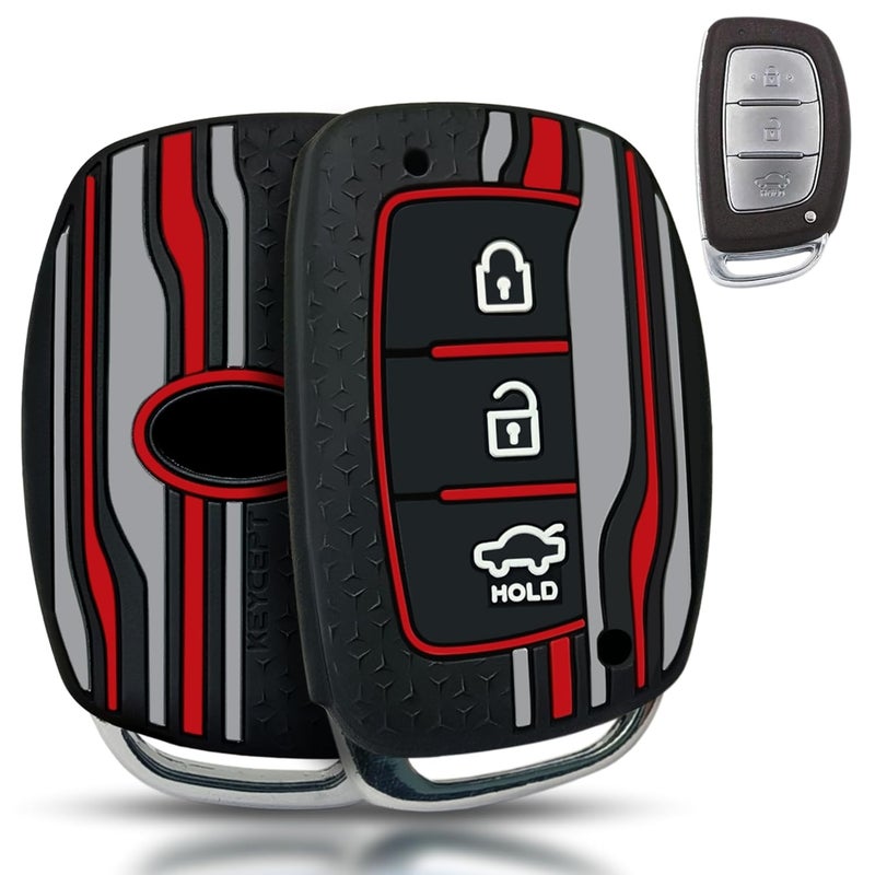 Keycept ™ Tristar Key Cover for Hyundai Grand i10 NIOS Asta| Venue| i20| Aura| Creta| Exter| i20 Elite| Verna 4s| i20 Active| Venue Sx| Elantra 3 Button Smart Key. (Black) - Image 1