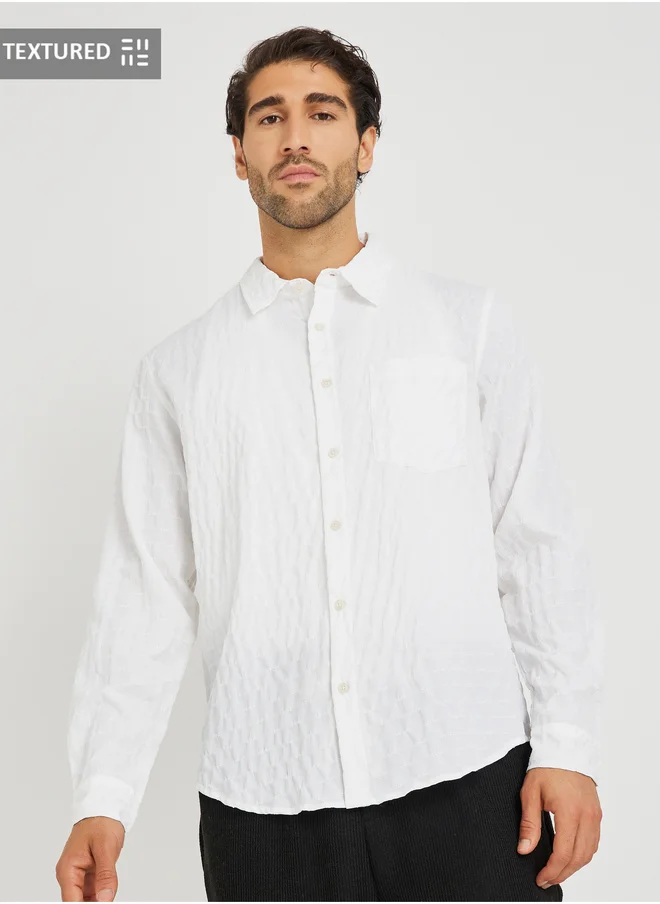 ستايلي Textured Spread Collar Long Sleeve  Regular Fit Shirt