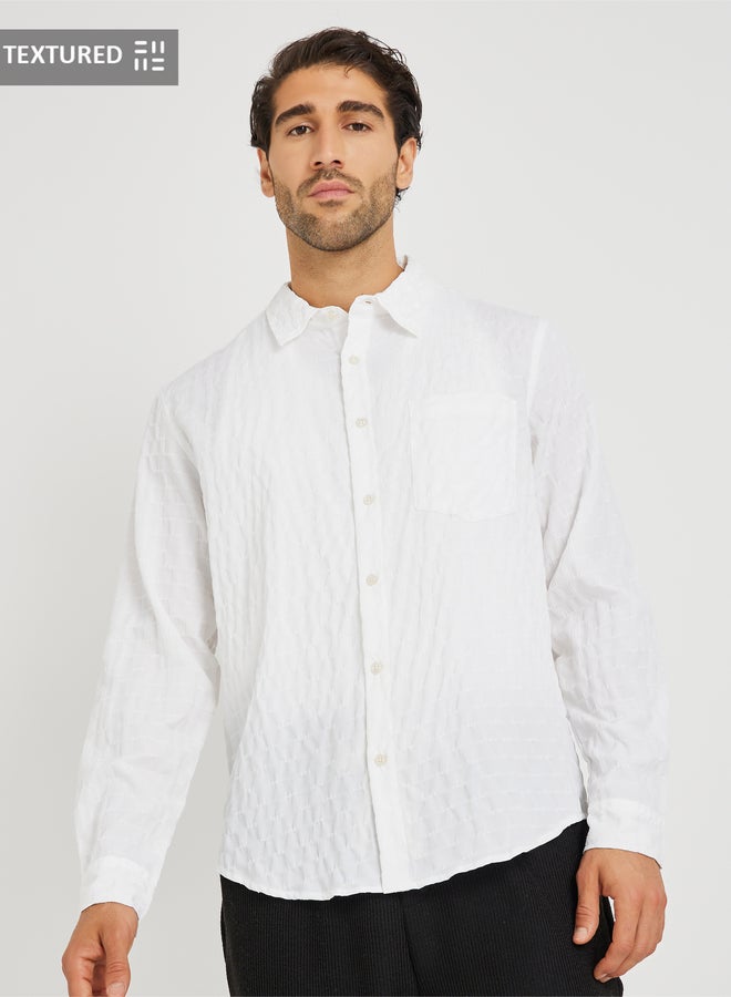 ستايلي قميص بأزرار وياقة مفرودة وأكمام طويلة بقصة عادية - Image 1