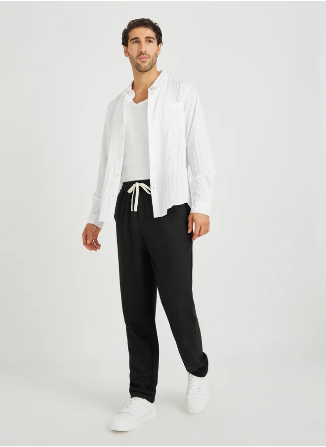 ستايلي Textured Spread Collar Long Sleeve  Regular Fit Shirt