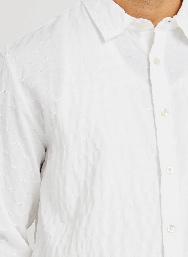 Styli Textured Spread Collar Long Sleeve  Regular Fit Shirt