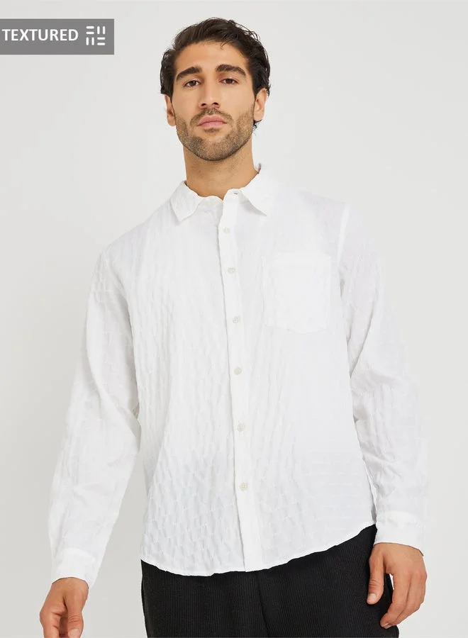 Styli Textured Spread Collar Long Sleeve  Regular Fit Shirt