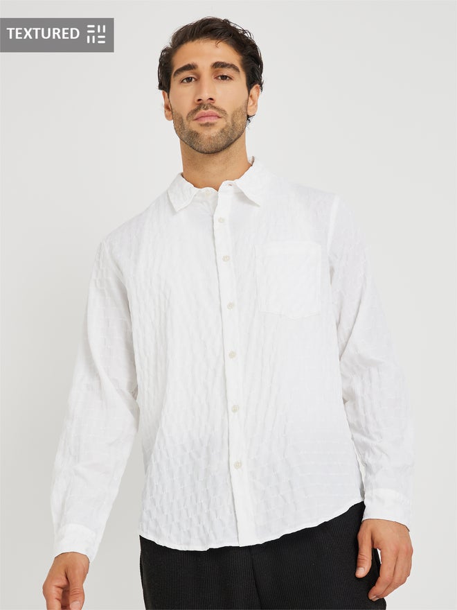 Styli Textured Crew Collar Long Sleeve Regular Fit Shirt - Image 1