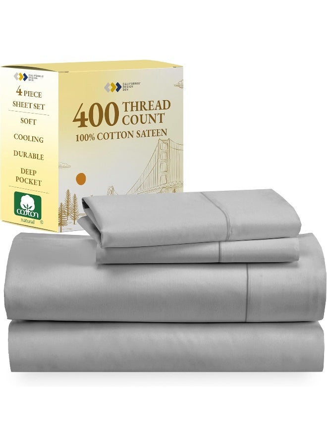 California Design Den California Design Den Cotton 400 Thread Count Sateen Bedding, Deep Pocket Sheets, Cooling Sheets Set (Light Gray) 4 Pieces - Image 1