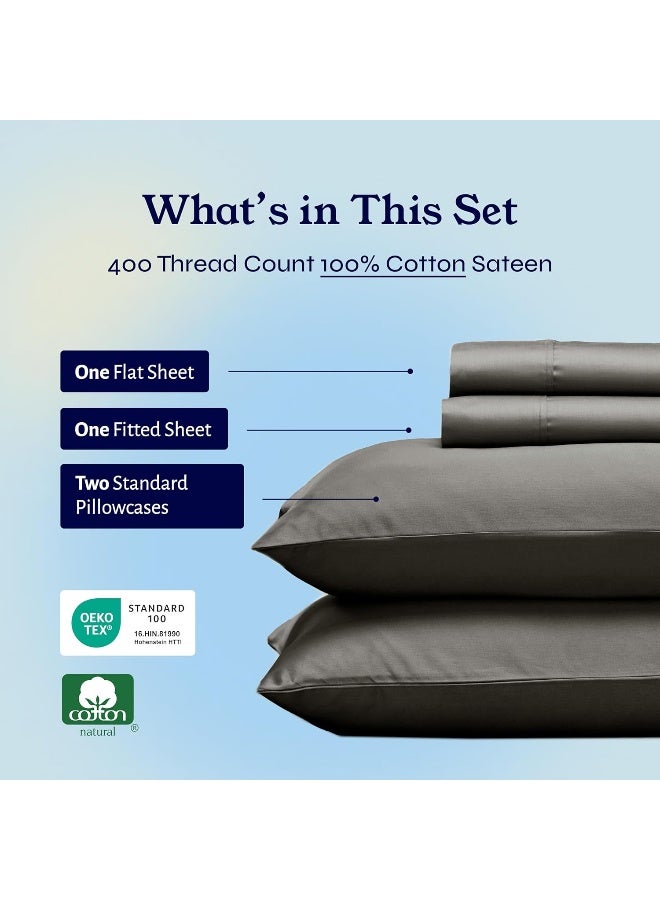 California Design Den California Design Den Cotton 400 Thread Count Sateen Bedding, Deep Pocket Sheets, Cooling Sheets Set (Light Gray) 4 Pieces - Image 4