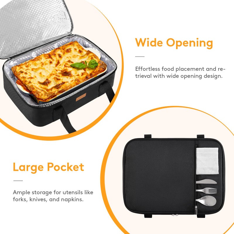 LUNCIA Insulated Double Decker Casserole Carrier, Lasagna Lugger Tote Keeps Food Hot or Cold, Thermal Lunch Bag for Potluck Parties, Picnic and Cookouts, Fits 9" x 13" Baking Dish, Black - Image 5