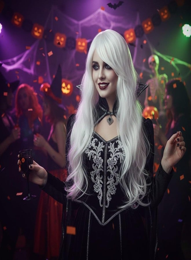 Moira Synthetic Straight Colored Hair Wig for Costume Dressing, Photo Booths, Fancy Dress, Cosplay (White) - Image 4